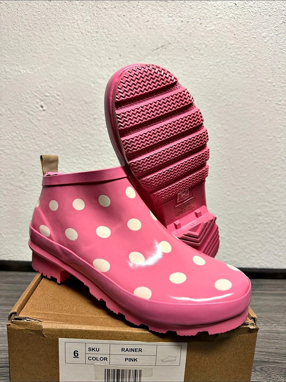 Journee Collection Rainer Rain Boot Polka Dot Pink & White